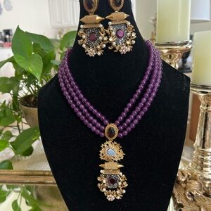Elegant Purple and Gold semi precious jewellery Set